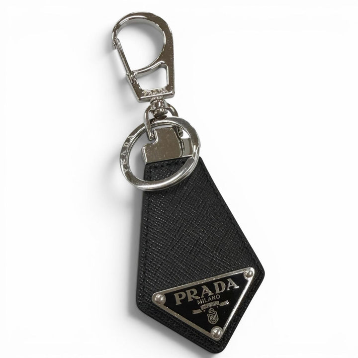 Very Good PRADA key ring Triangle Logo Triangle Plate Tie Shape