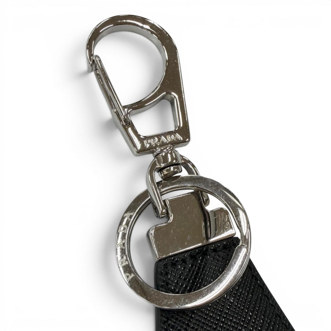 Very Good PRADA key ring Triangle Logo Triangle Plate Tie Shape