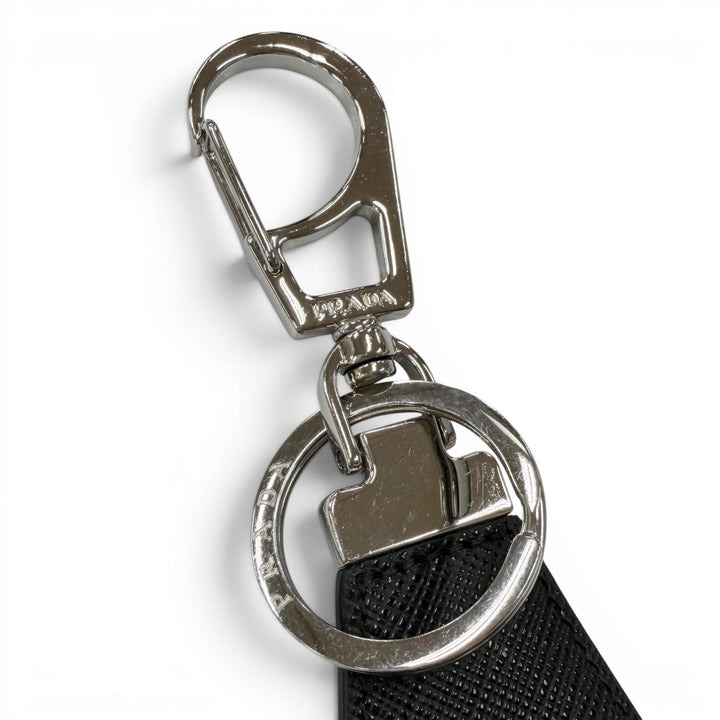 Very Good PRADA key ring Triangle Logo Triangle Plate Tie Shape