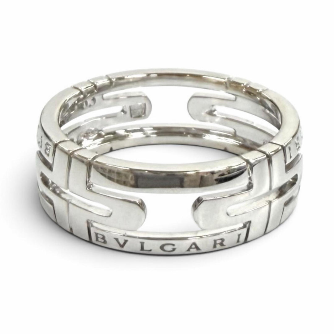 Great BVLGARI Ring ring Parentesi open work White gold AU750 mens