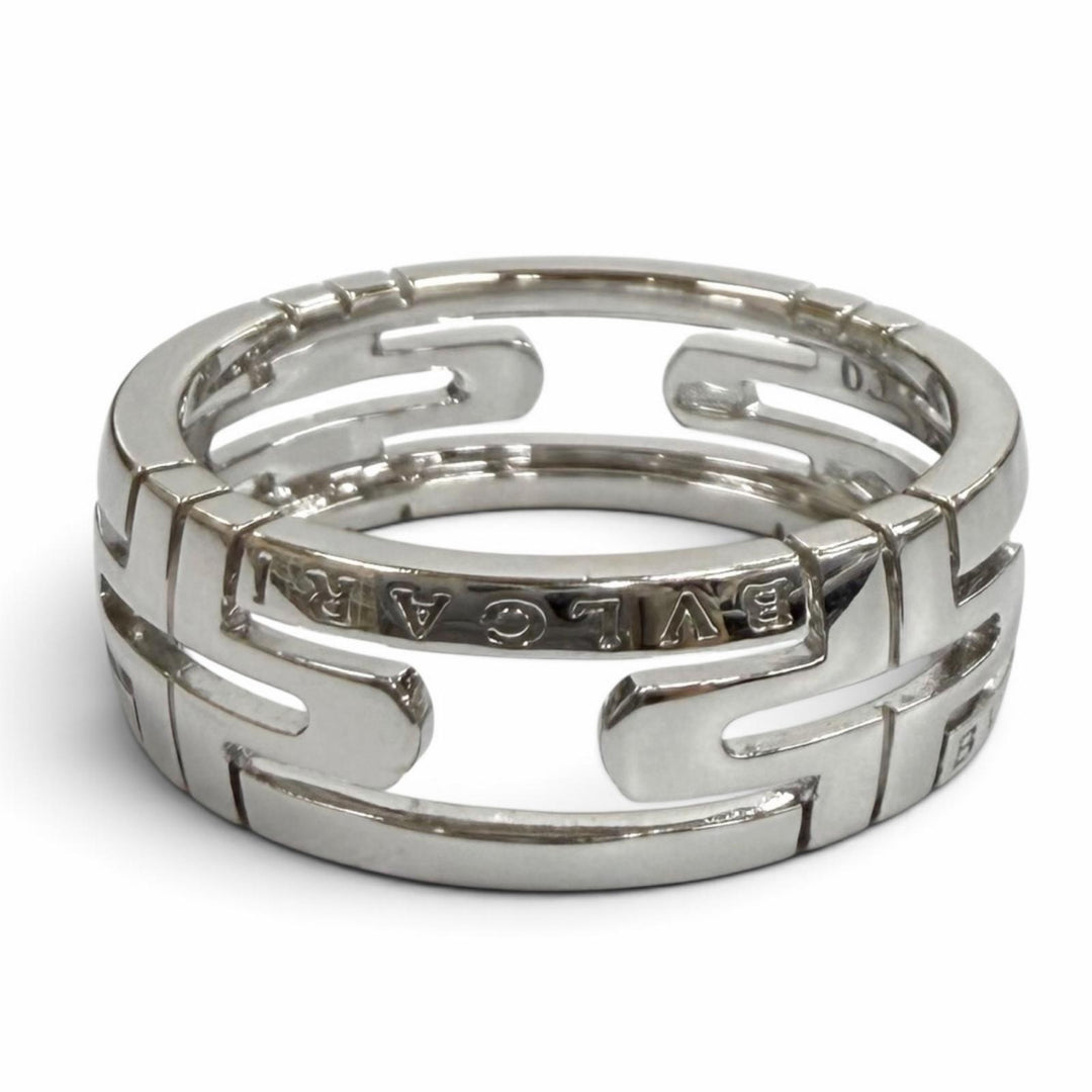 Great BVLGARI Ring ring Parentesi open work White gold AU750 mens