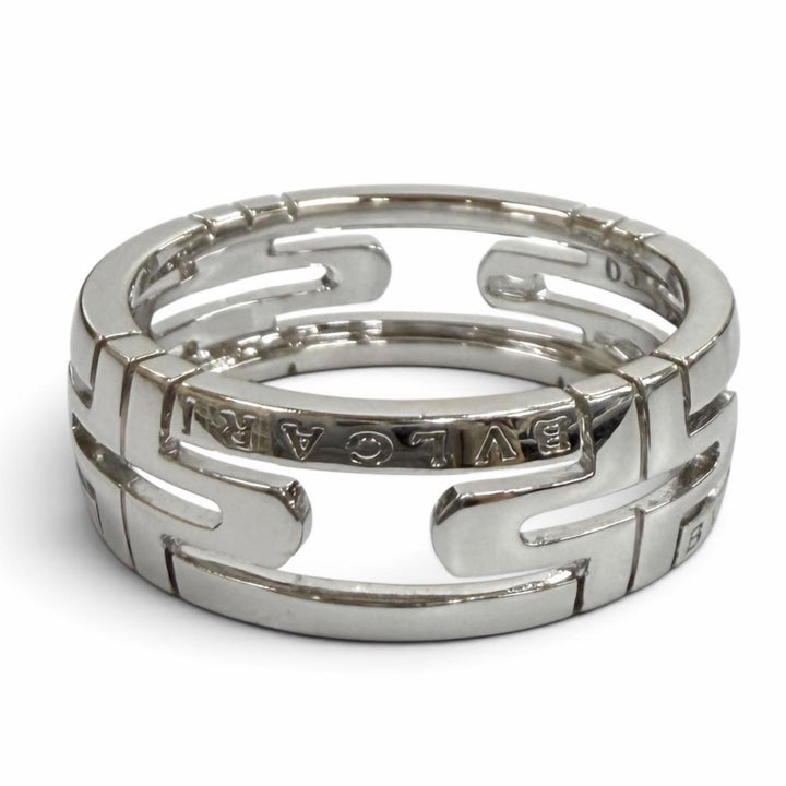 Great BVLGARI Ring ring Parentesi open work White gold AU750 mens