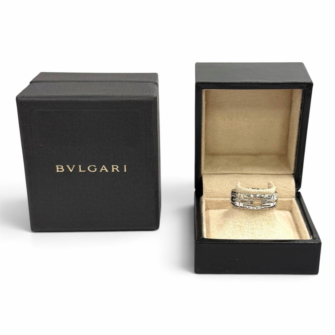 Great BVLGARI Ring ring Parentesi open work White gold AU750 mens