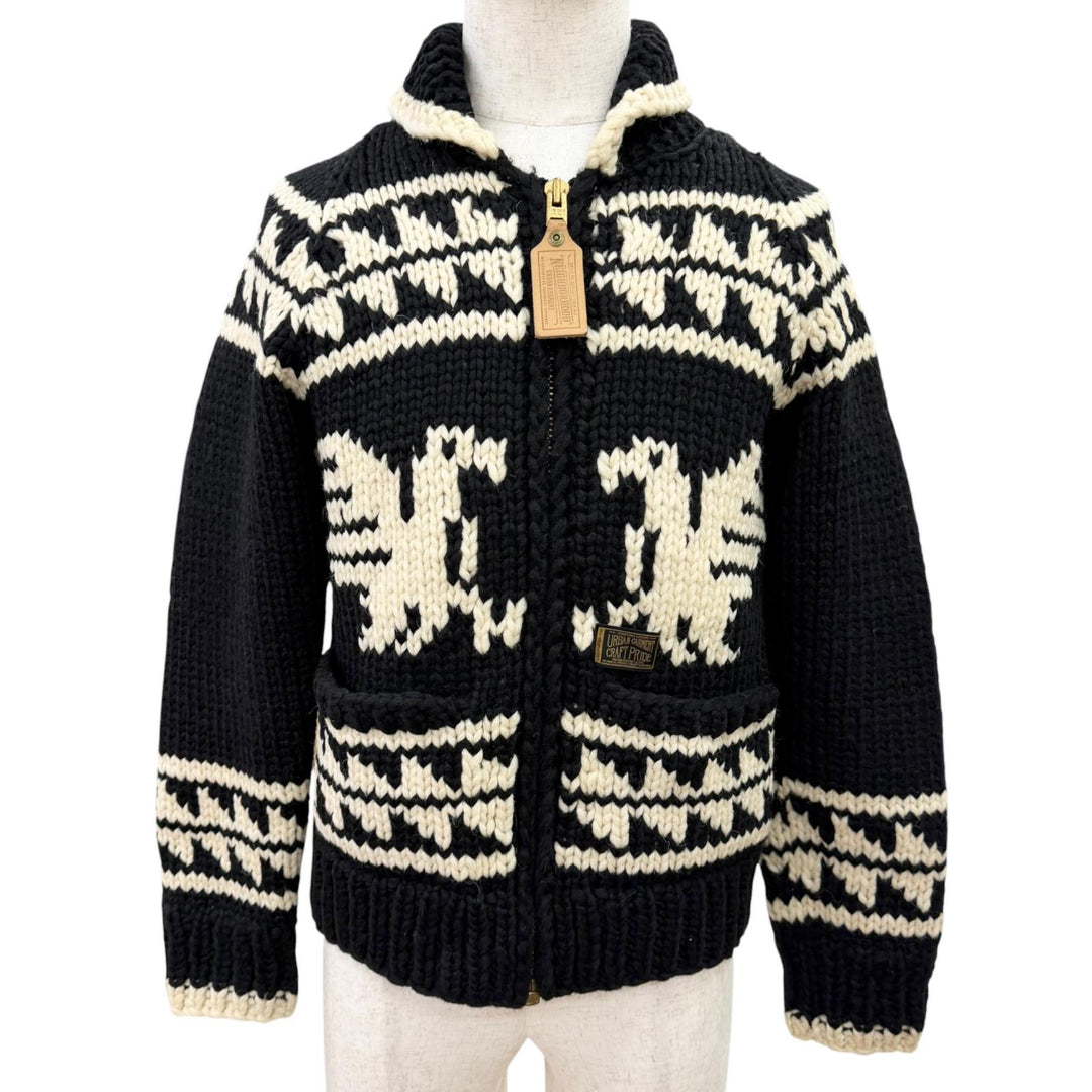 Very Good NEIGHBORHOOD knit Nordic Pattern Zip-Up Cowichan black wool mens S