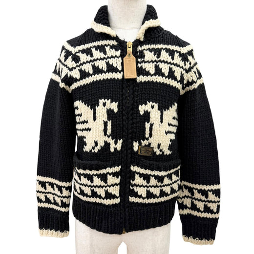 Very Good NEIGHBORHOOD knit Nordic Pattern Zip-Up Cowichan black wool mens S