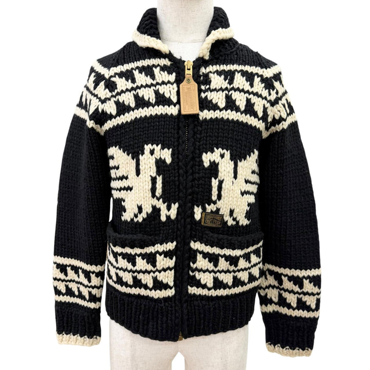 Very Good NEIGHBORHOOD knit Nordic Pattern Zip-Up Cowichan black wool mens S