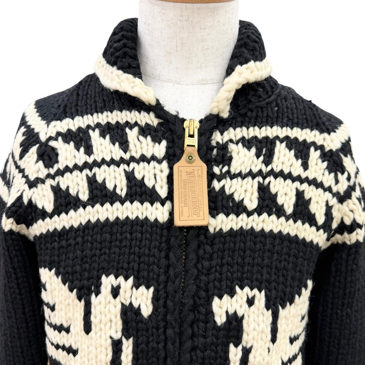 Very Good NEIGHBORHOOD knit Nordic Pattern Zip-Up Cowichan black wool mens S