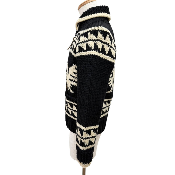 Very Good NEIGHBORHOOD knit Nordic Pattern Zip-Up Cowichan black wool mens S