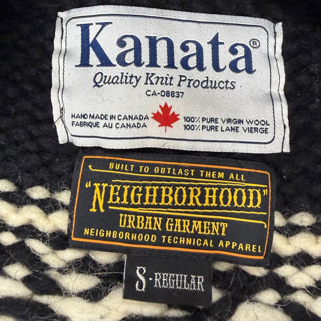 Very Good NEIGHBORHOOD knit Nordic Pattern Zip-Up Cowichan black wool mens S