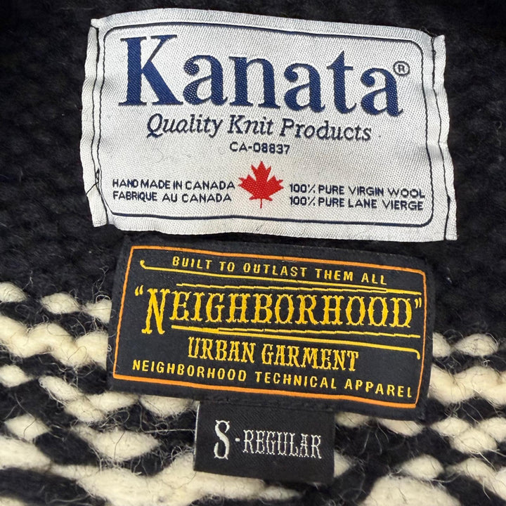 Very Good NEIGHBORHOOD knit Nordic Pattern Zip-Up Cowichan black wool mens S