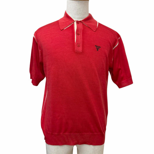 Excellent PRADA Short sleeve polo shirt Logo embroidery, lightweight knit Red
