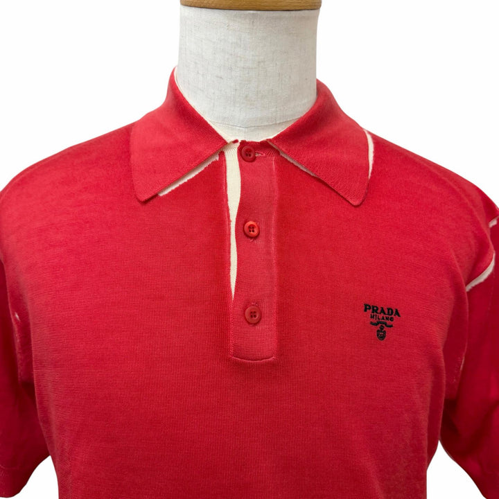 Excellent PRADA Short sleeve polo shirt Logo embroidery, lightweight knit Red