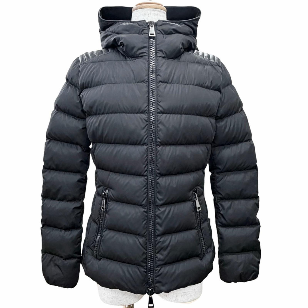 Great MONCLER Down jacket TETRA Logo patch, hooded, leather trim. black Nylon 1
