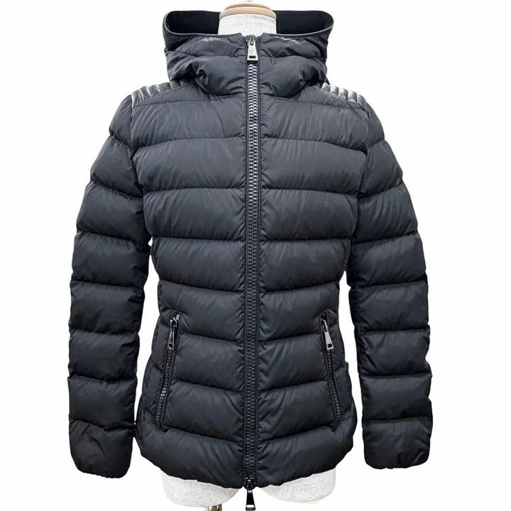Great MONCLER Down jacket TETRA Logo patch, hooded, leather trim. black Nylon 1