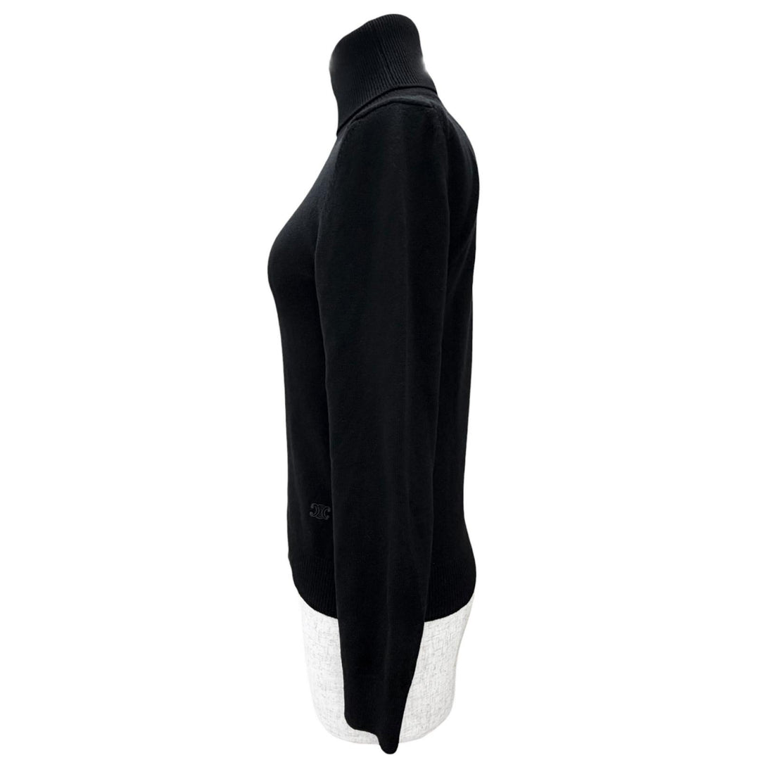 Great CELINE Triomphe embroidered turtleneck knit black cashmere XS 2AE27317T