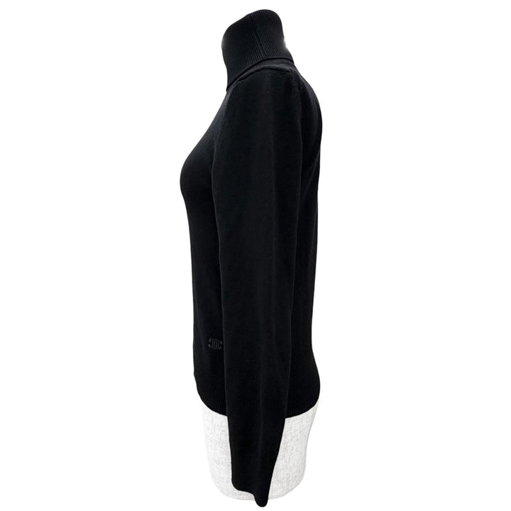 Great CELINE Triomphe embroidered turtleneck knit black cashmere XS 2AE27317T