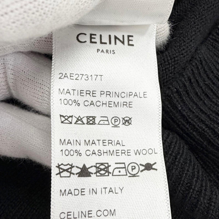 Great CELINE Triomphe embroidered turtleneck knit black cashmere XS 2AE27317T