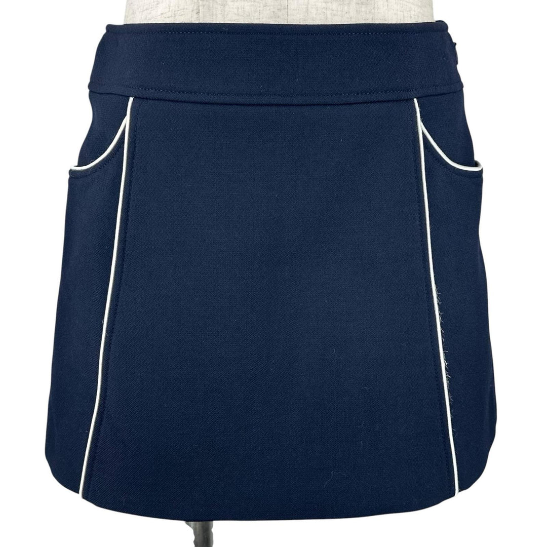 Great CELINE skirt Piping Trapeze Mini Navy wool Women 34 2J765649Y