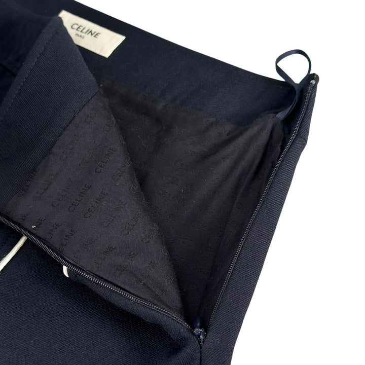 Great CELINE skirt Piping Trapeze Mini Navy wool Women 34 2J765649Y