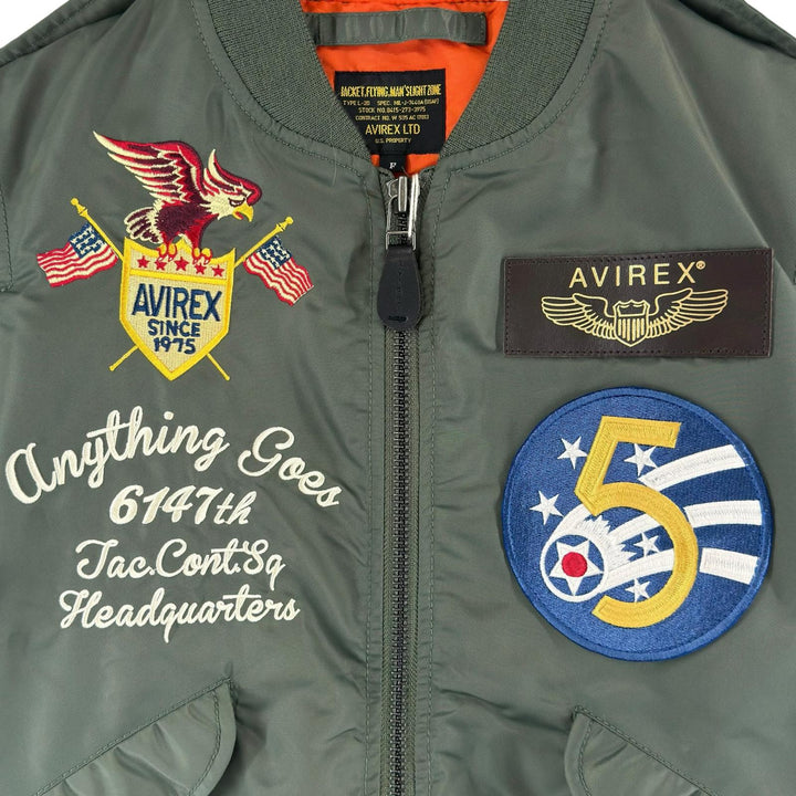 Pristine AVIREX Blouson L-2 5th AIR FORCE 5th Air Force MA-1 Flight Jacket khaki