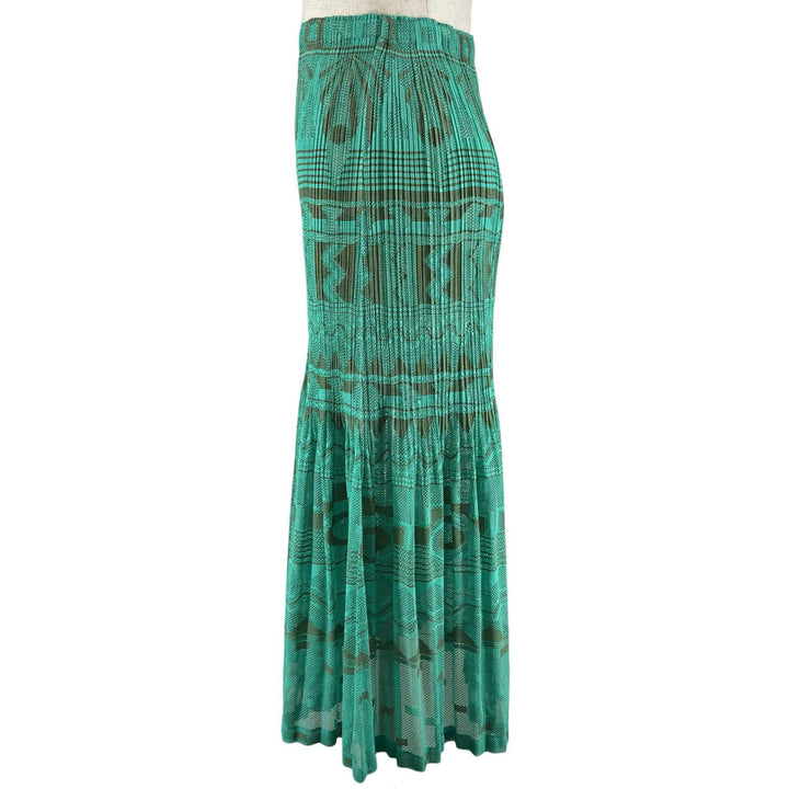 Excellent PLEATS PLEASE skirt Geometric Jacquard green polyester Women 1