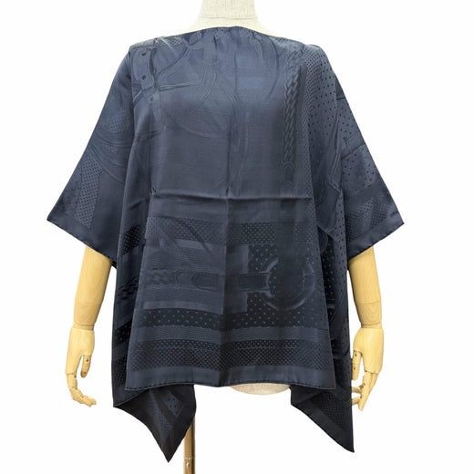 Pristine HERMES poncho Dossard Coaching Jacquard woven shoulder shawl silk