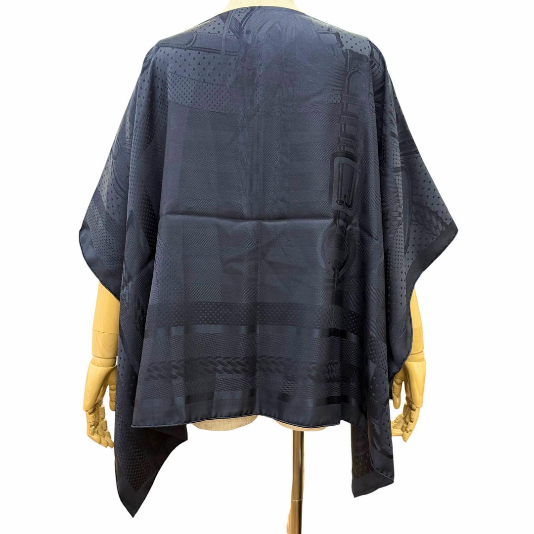 Pristine HERMES poncho Dossard Coaching Jacquard woven shoulder shawl silk