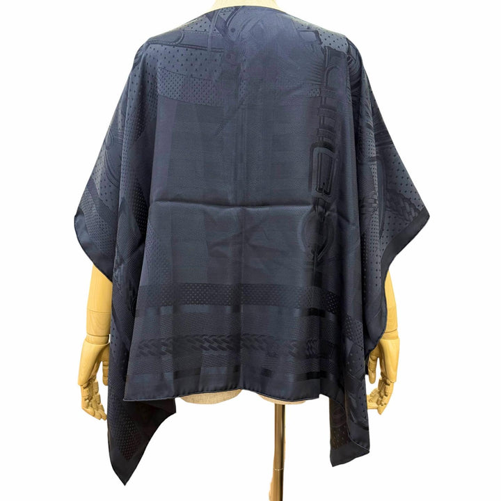 Pristine HERMES poncho Dossard Coaching Jacquard woven shoulder shawl silk