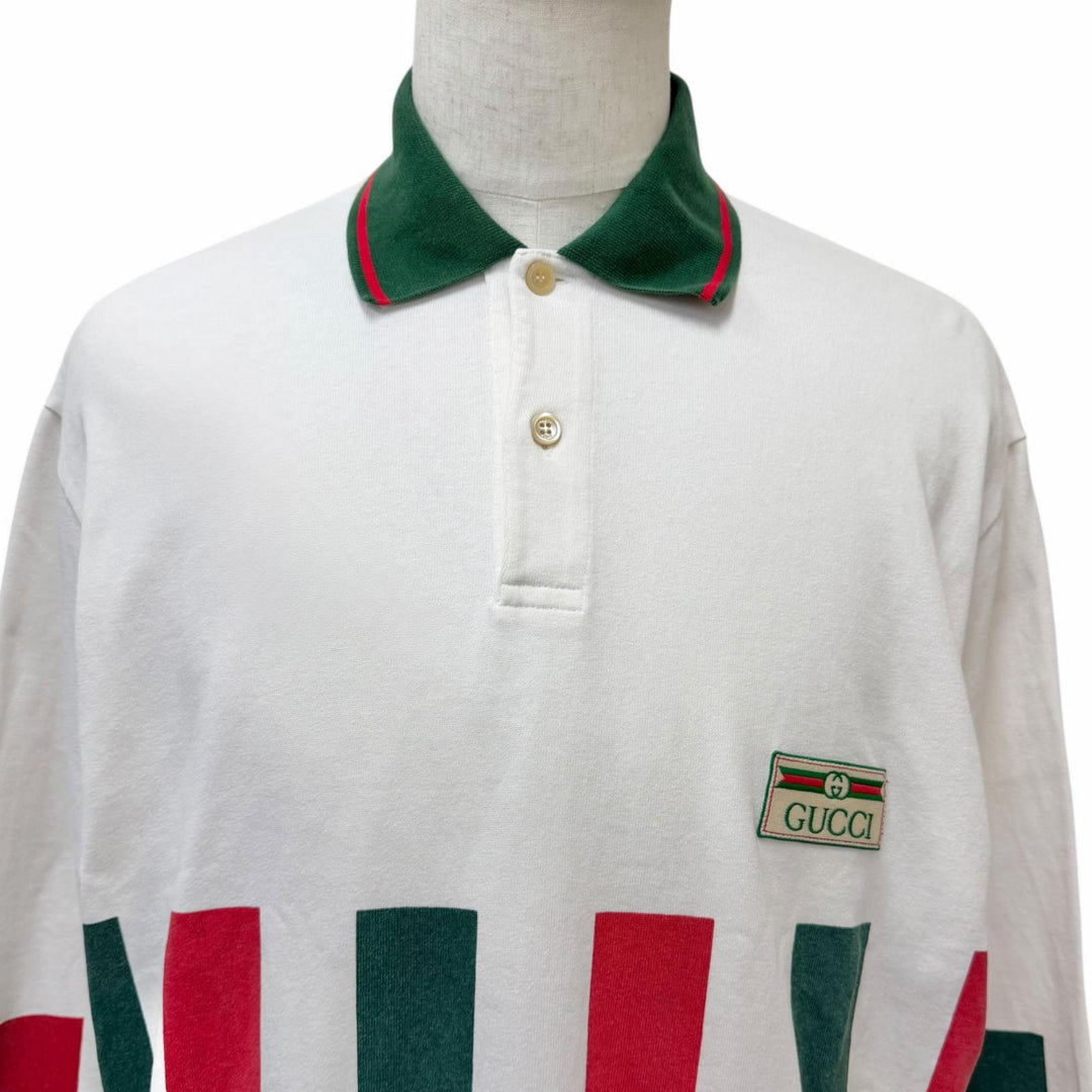 Discounted Great GUCCI Long sleeve polo shirt Web Stripe Long Sleeve white