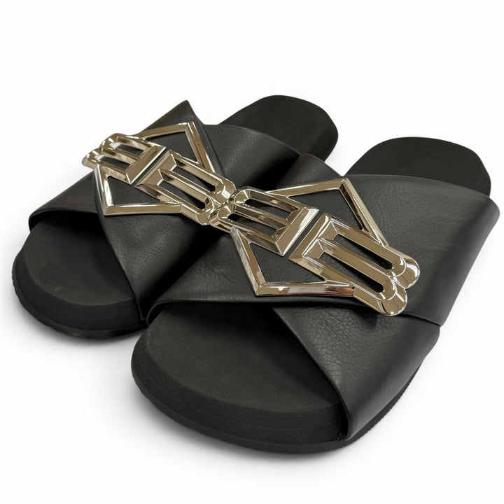 Pristine BALENCIAGA Sandals SUNSET FLAT BB black leather mens 42 828478