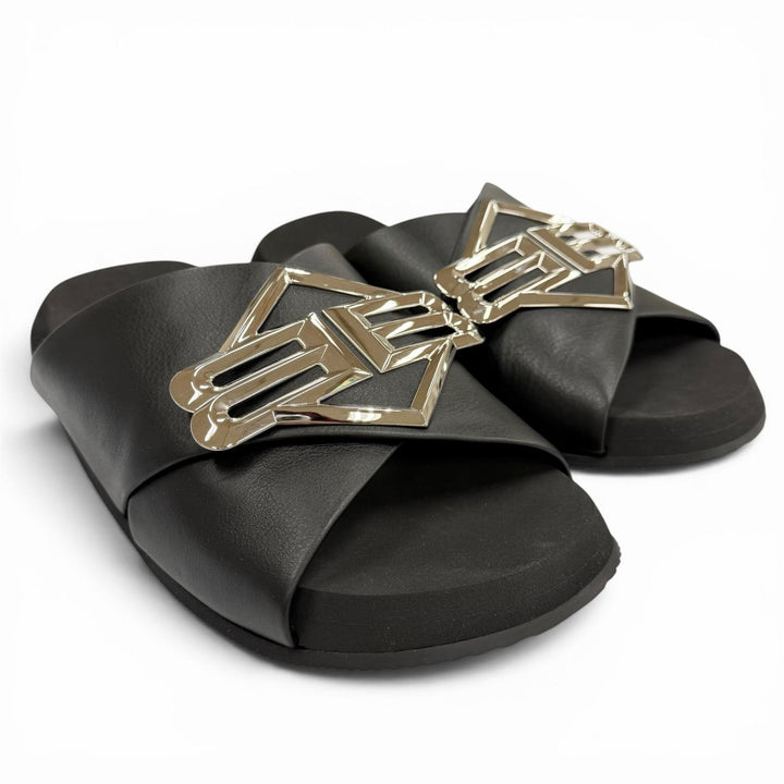 Pristine BALENCIAGA Sandals SUNSET FLAT BB black leather mens 42 828478