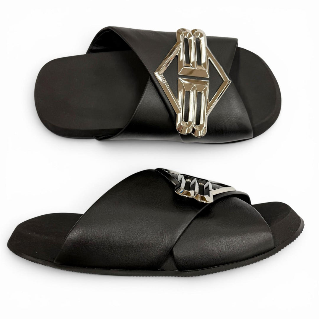 Pristine BALENCIAGA Sandals SUNSET FLAT BB black leather mens 42 828478