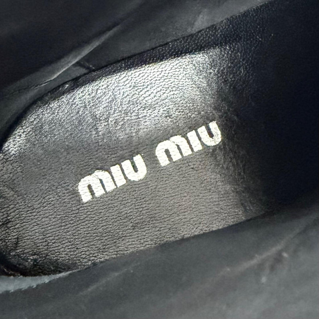 Great MIUMIU Ankle boots Square stud logo cap-toe leather biker boots black 36.5