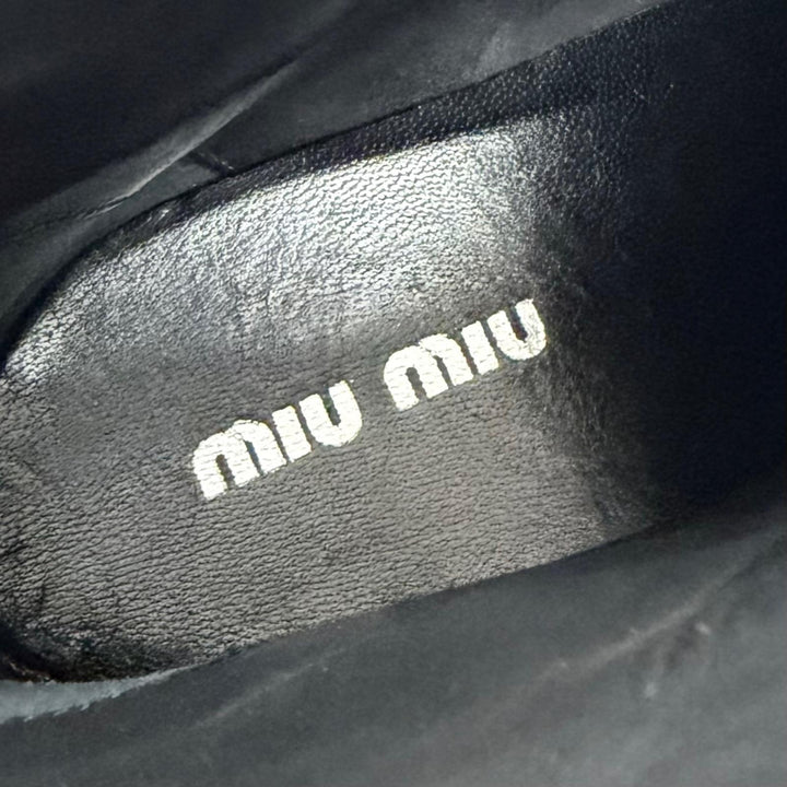 Great MIUMIU Ankle boots Square stud logo cap-toe leather biker boots black 36.5