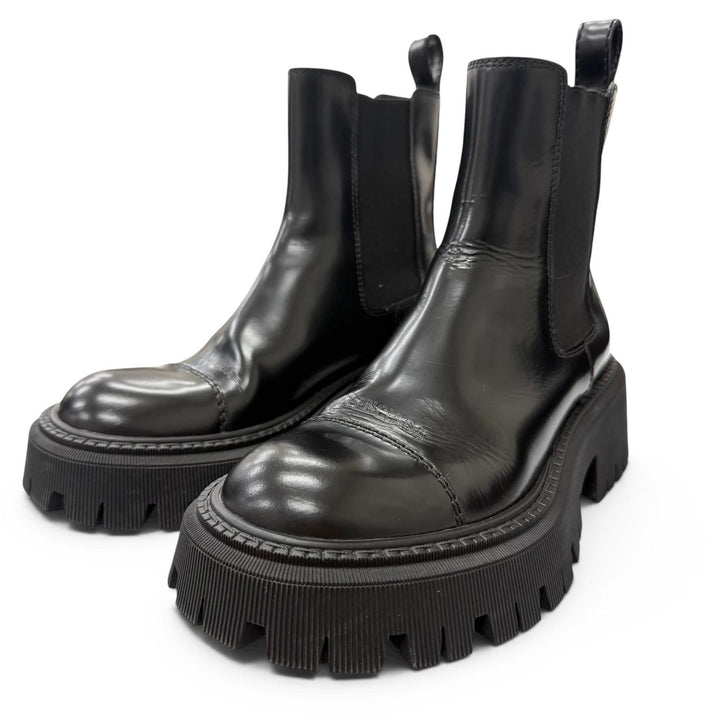 Great BALENCIAGA boots TRACTOR BOOTIE Side Gore black leather Women