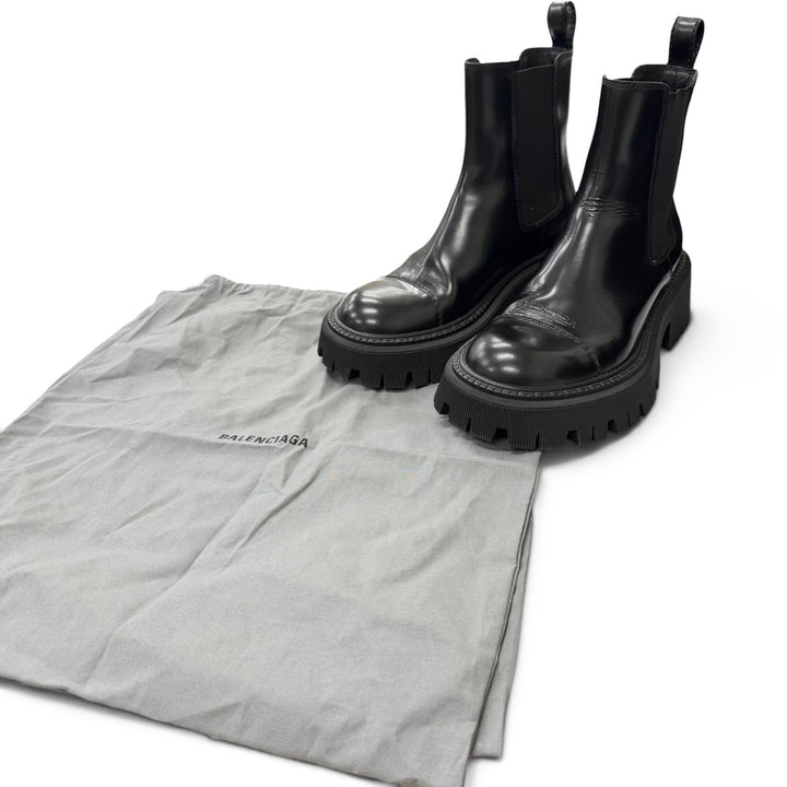 Great BALENCIAGA boots TRACTOR BOOTIE Side Gore black leather Women