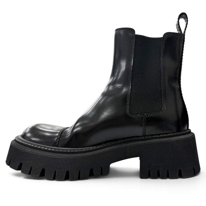 Great BALENCIAGA boots TRACTOR BOOTIE Side Gore black leather Women