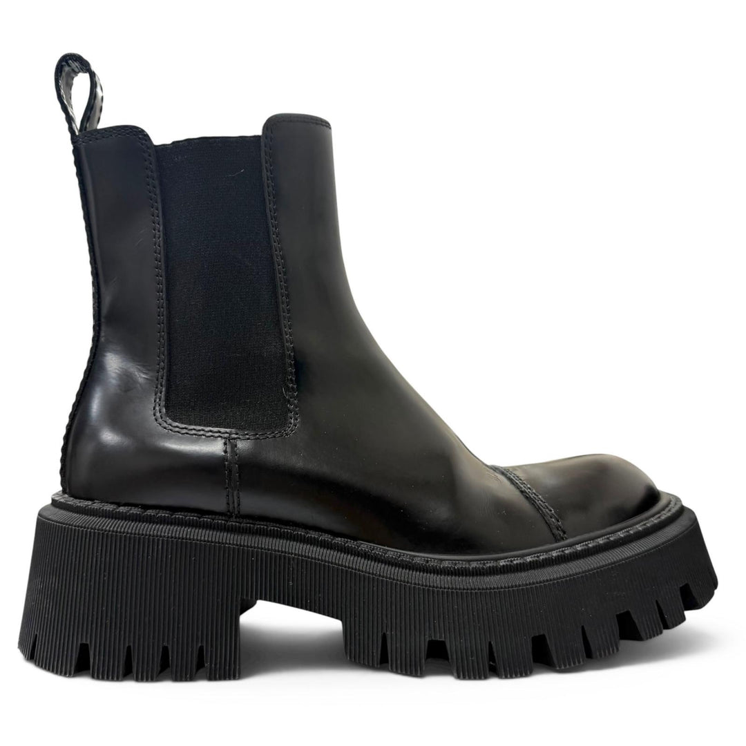 Great BALENCIAGA boots TRACTOR BOOTIE Side Gore black leather Women