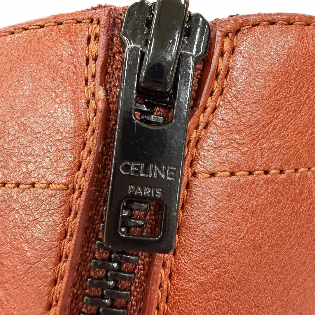 Excellent CELINE boots Triomphe Rangers Mid Leather Lace-Up Brown 36 BE0293