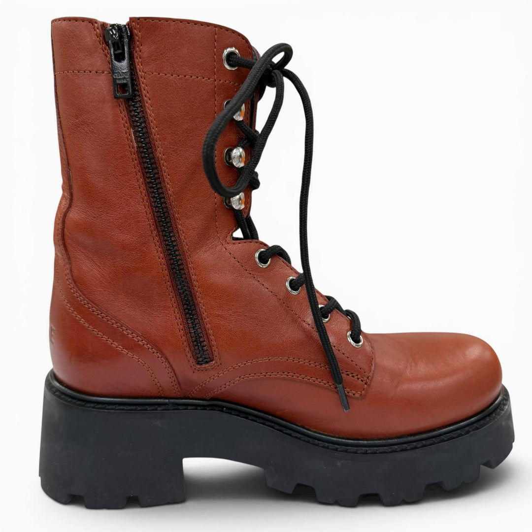 Excellent CELINE boots Triomphe Rangers Mid Leather Lace-Up Brown 36 BE0293