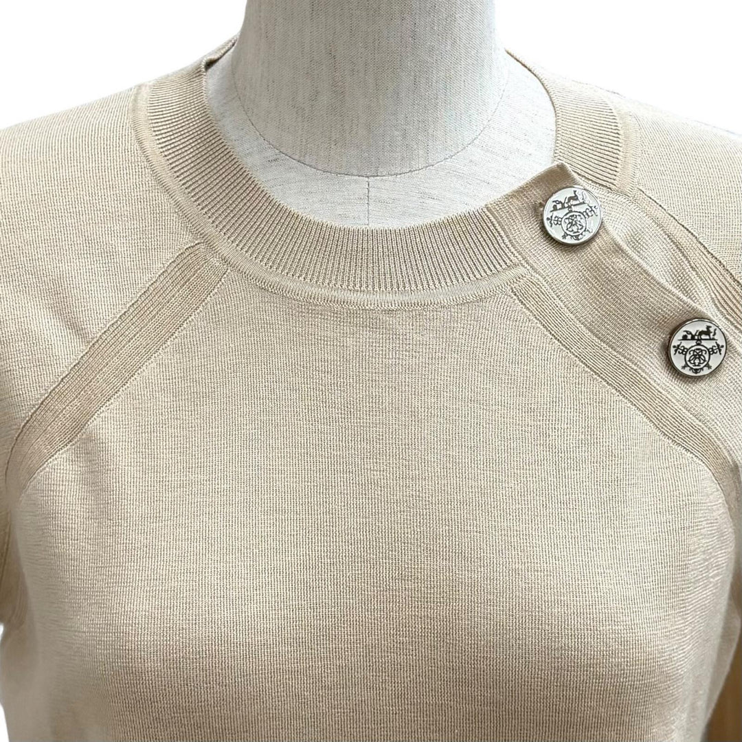 Pristine HERMES Short sleeve knit Bookplate beige cashmere Women 38 4H2689DA