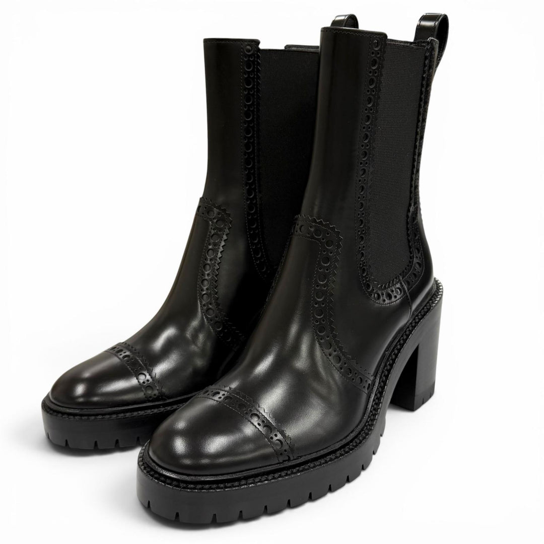 Pristine HERMES short boots Lindsay 70 Straight tip black leather Women 36