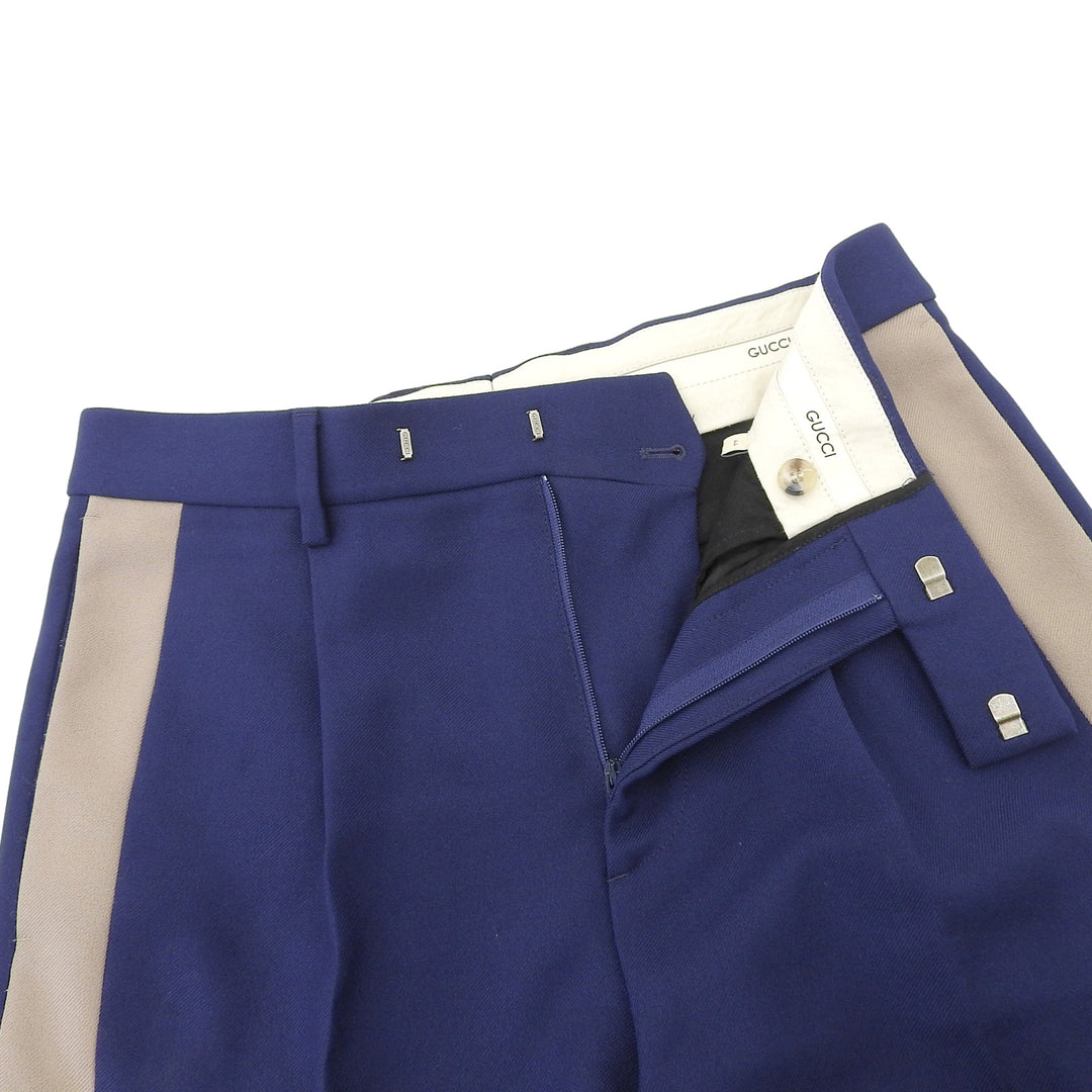 Excellent GUCCI Pants ZAPAI Side-stripe zipper fly slacks, Navy mens 44 762069