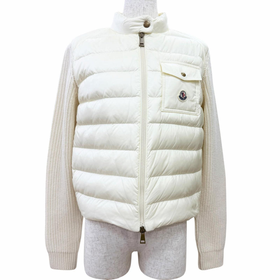 Excellent MONCLER CARDIGAN TRICOT Logo patch, down-paneled, zip-up knit jacket M