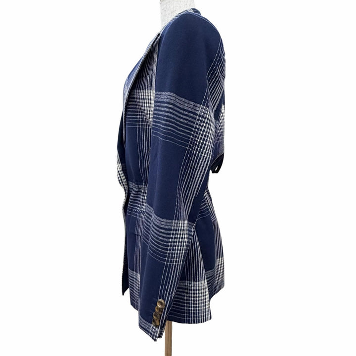 Excellent GUCCI Jacket Check Pattern Peaked Lapel Double Button Navy 40 589659
