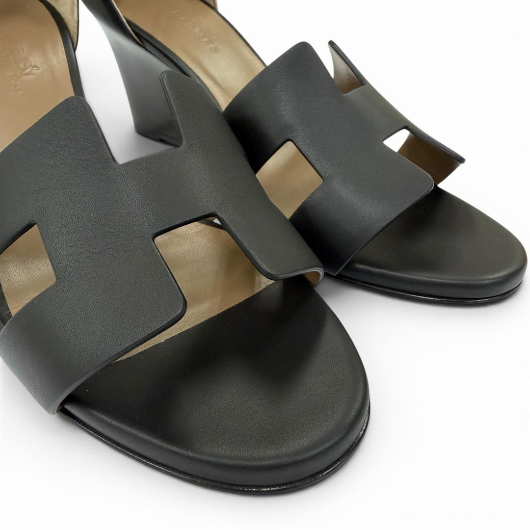 Pristine HERMES Sandals legend ankle strap leather black Women 36.5 PE1721960