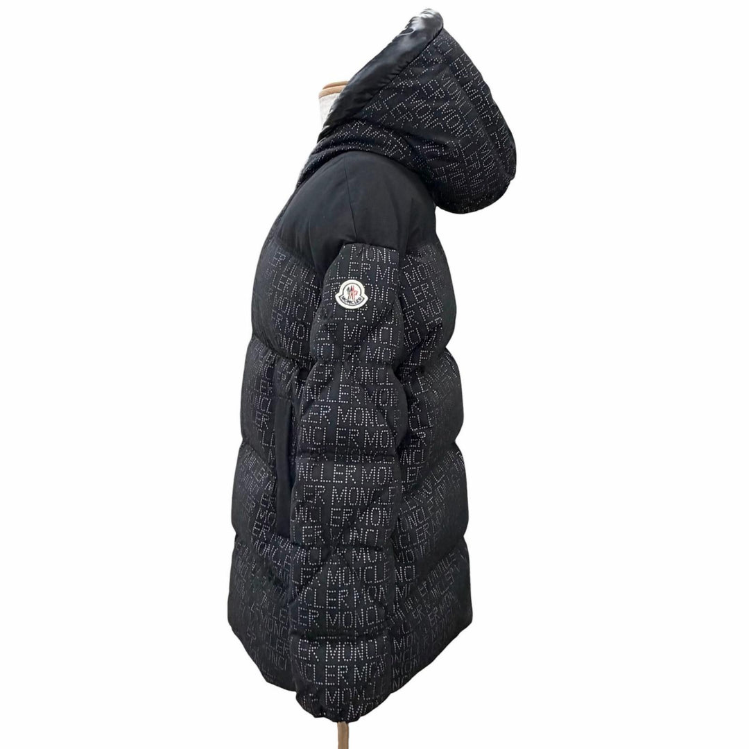 Great MONCLER Down jacket GRANDVAL Lettering logo logo patch, hooded black 1