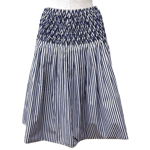 Excellent CHANEL skirt Smocking Gathered Stripe Navy cotton Women 36 P60279