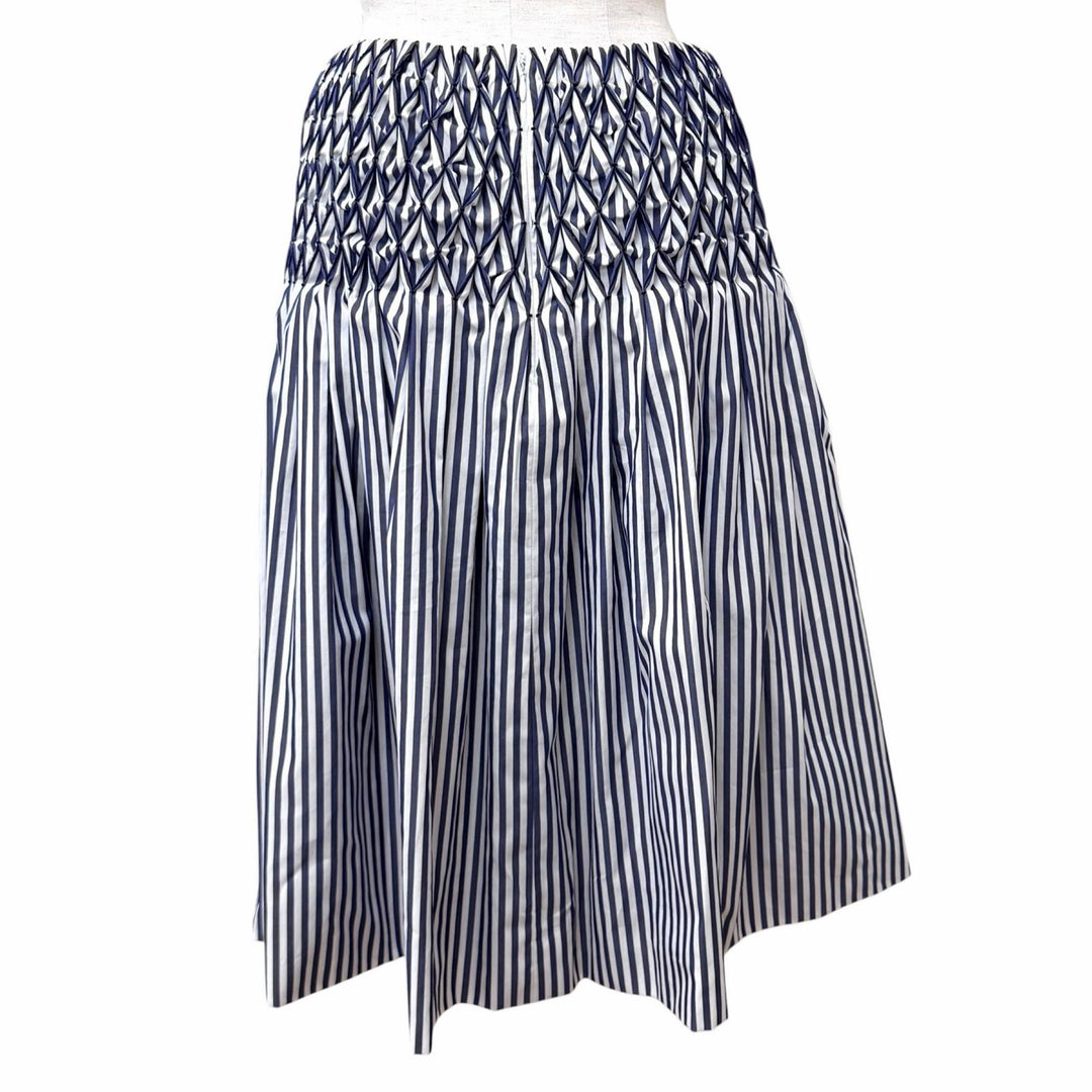 Excellent CHANEL skirt Smocking Gathered Stripe Navy cotton Women 36 P60279