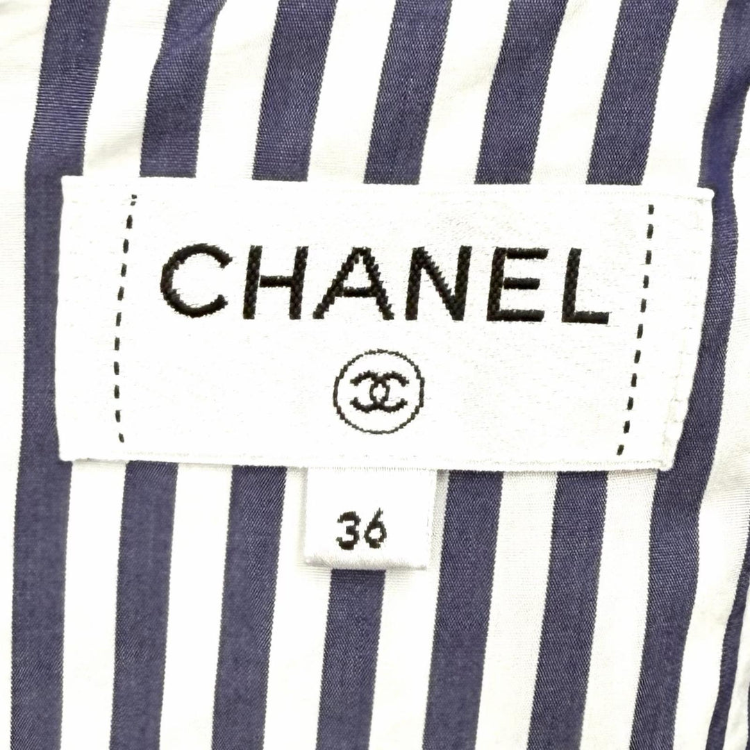 Excellent CHANEL skirt Smocking Gathered Stripe Navy cotton Women 36 P60279